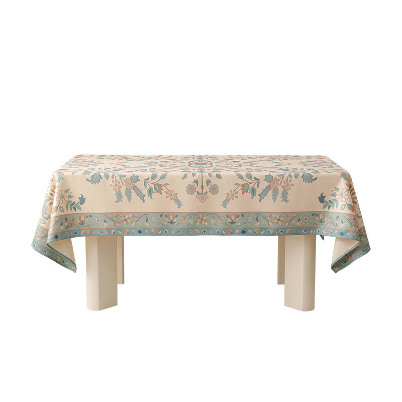 Rectangular easy-care tablecloth in floral jacquard with decorative border Stornfield