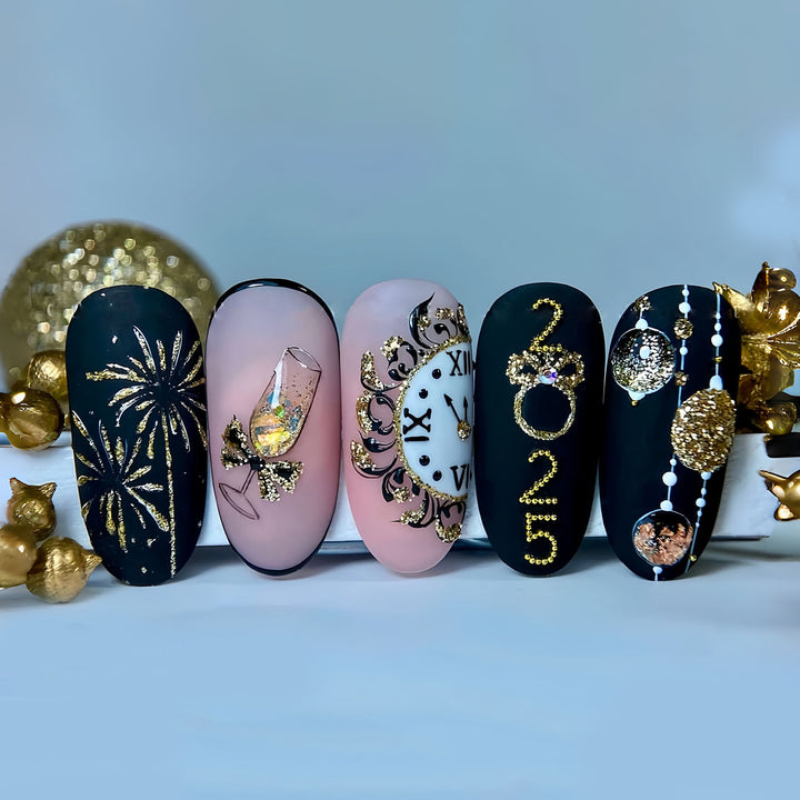 Festive New Year Themed Press-On Nail Art Stornfield