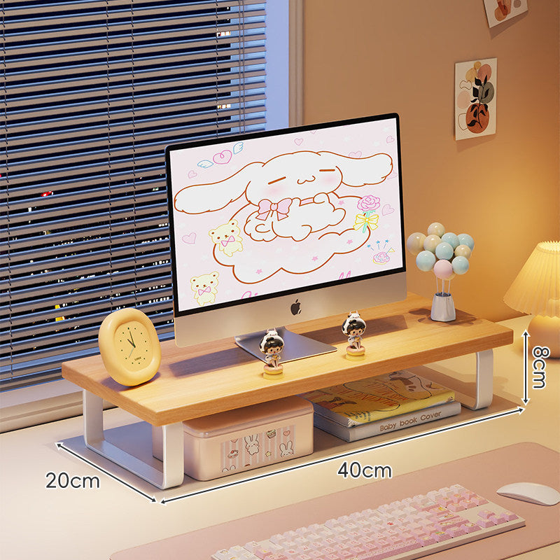 Elevated Monitor Riser Stand with Wood-Effect Top Metal Frame and Under-Shelf Storage