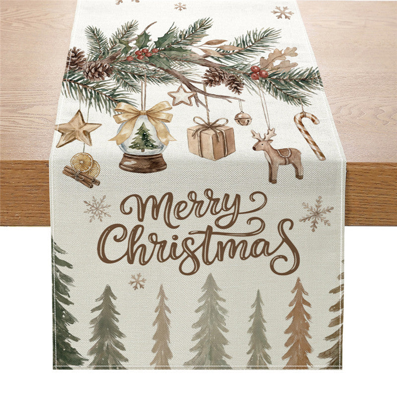 Cotton-Linen Festive Poinsettia Christmas Table Runner