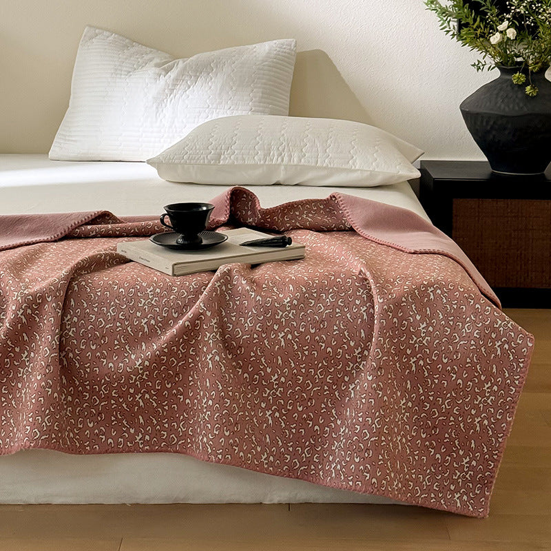 Reversible Quilted Lightweight Bed Throw Blanket with Micro Leopard Jacquard Pattern