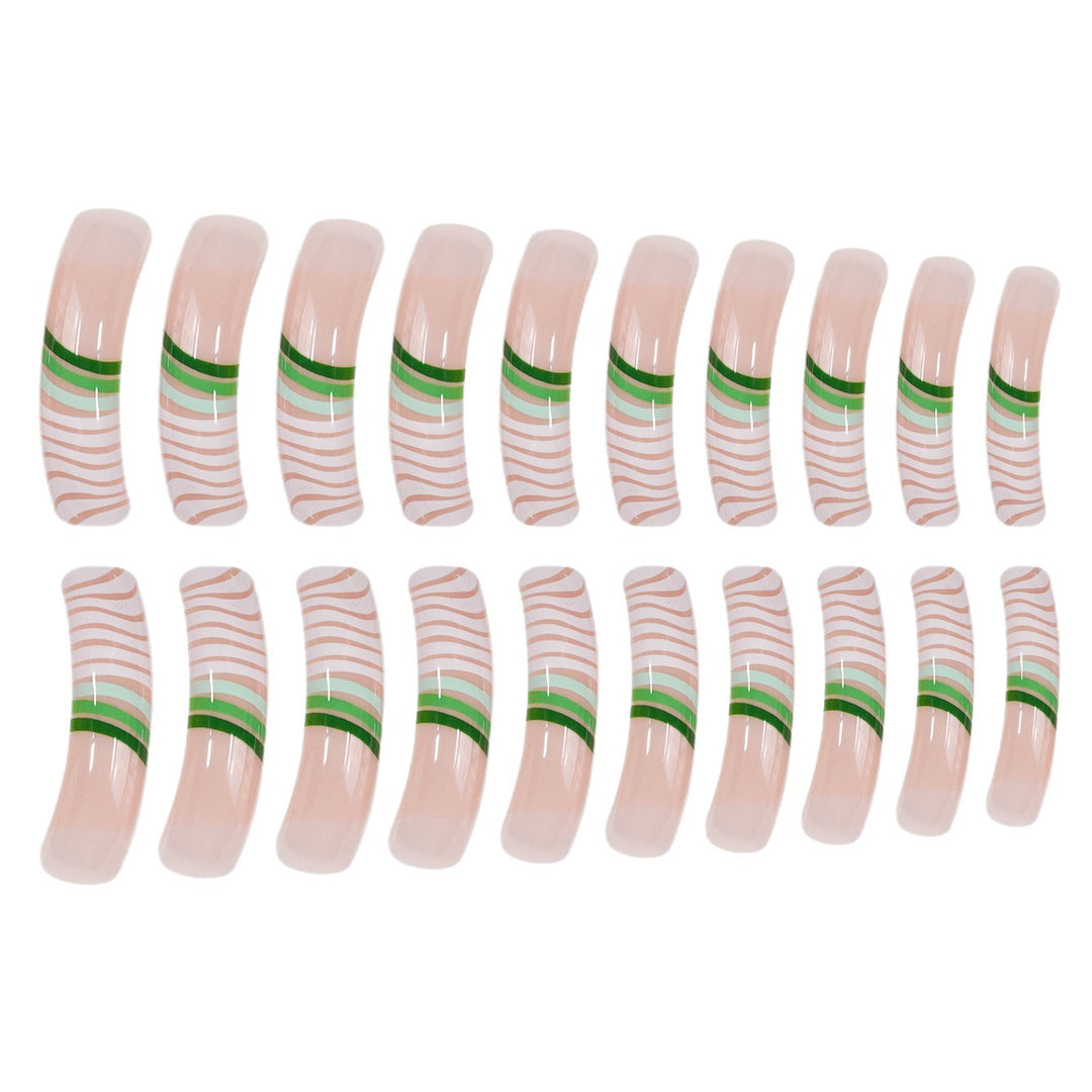 Artistic Long Press-On Nail Set with Unique Striped Design Stornfield