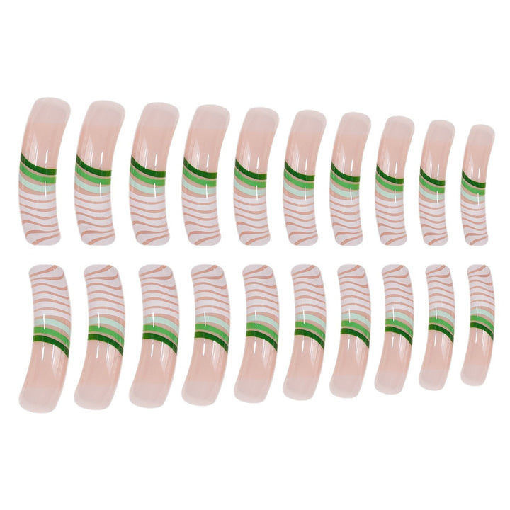 Artistic Long Press-On Nail Set with Unique Striped Design Stornfield