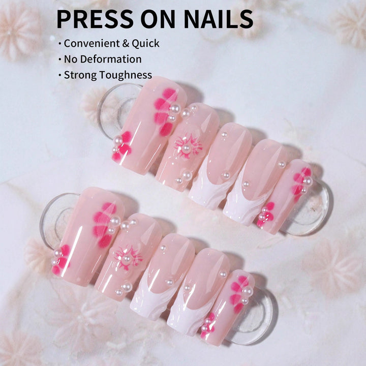Nail art set with floral 3D decorations and pearl accents Stornfield