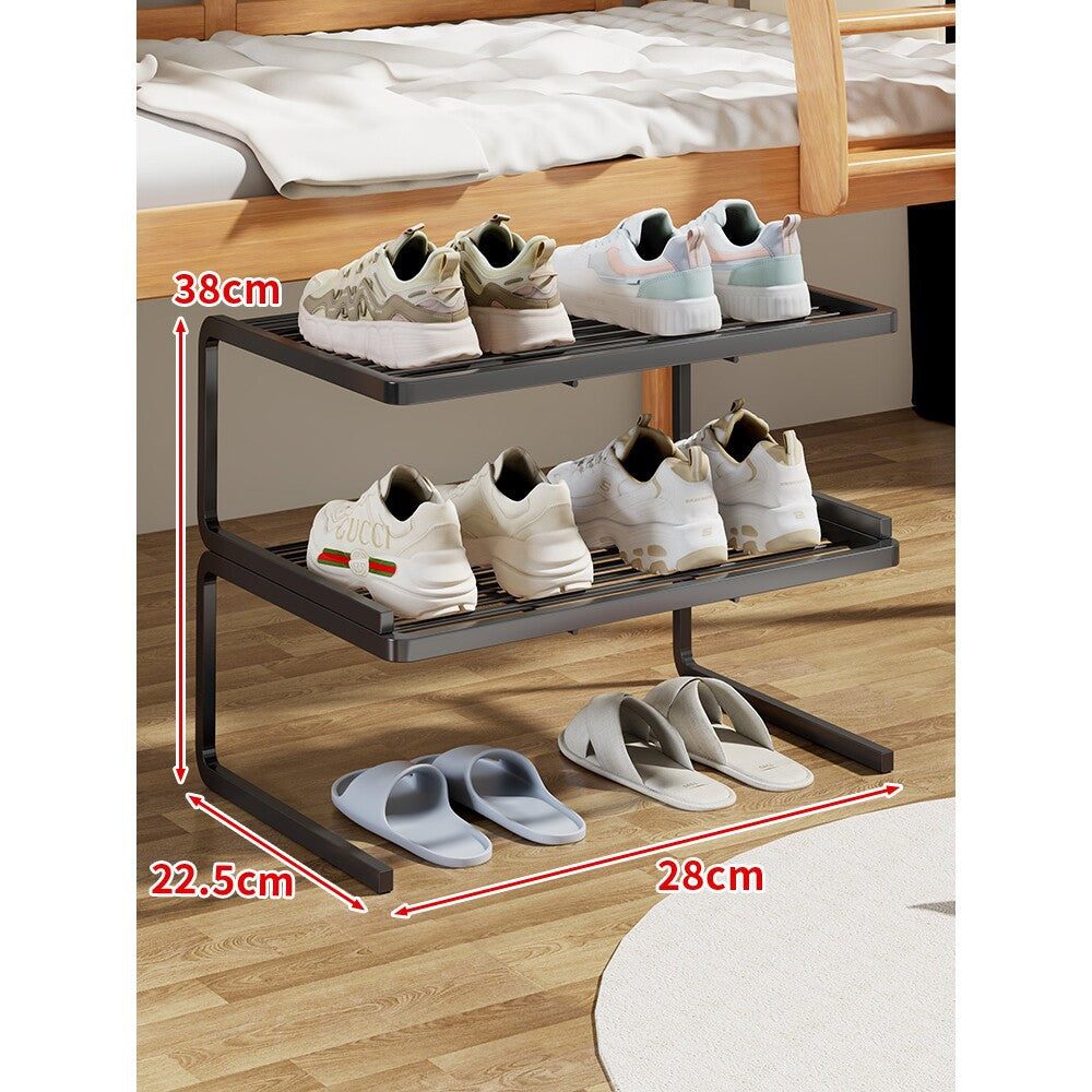 Compact Two-Level Slatted Under-Bed Shoe Organizer Rack