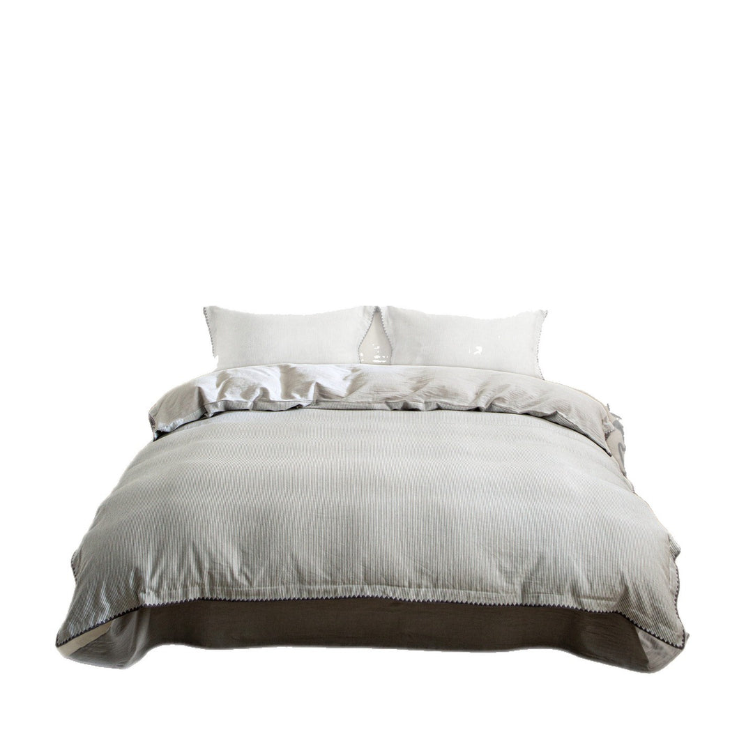 Stonewashed Linen-Blend Textured Stripe Duvet Cover Set with Reversible Corduroy Finish