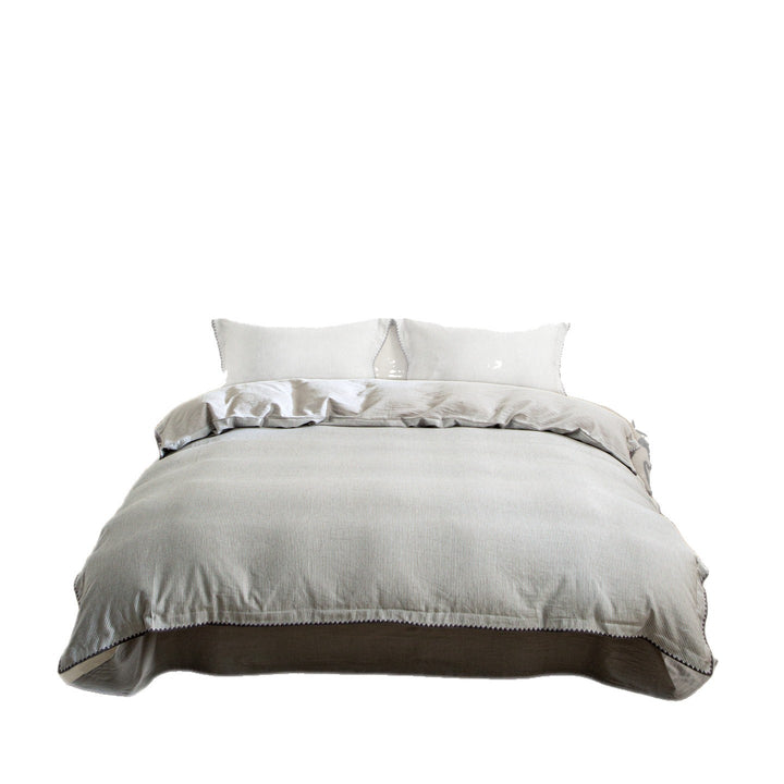 Stonewashed Linen-Blend Textured Stripe Duvet Cover Set with Reversible Corduroy Finish