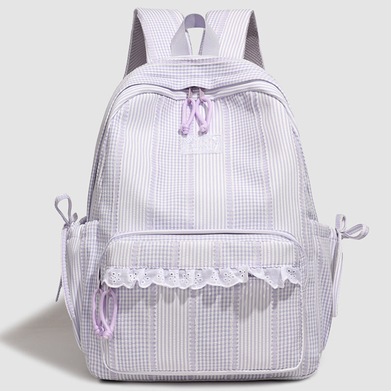Stylish Striped Backpack with Lace Trim Stornfield