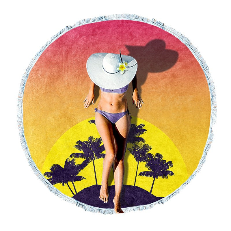 Round beach towel with vibrant tropical pattern Stornfield