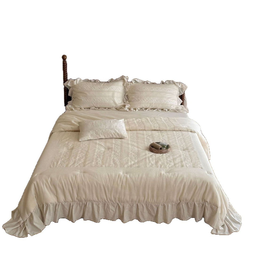 Ruffled Quilted Cotton Comforter & Pillow Sham Set