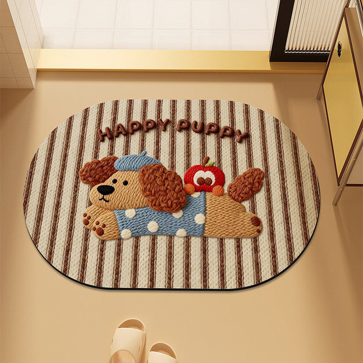 Cute Cartoon Cat-Themed Plush Bath Mat