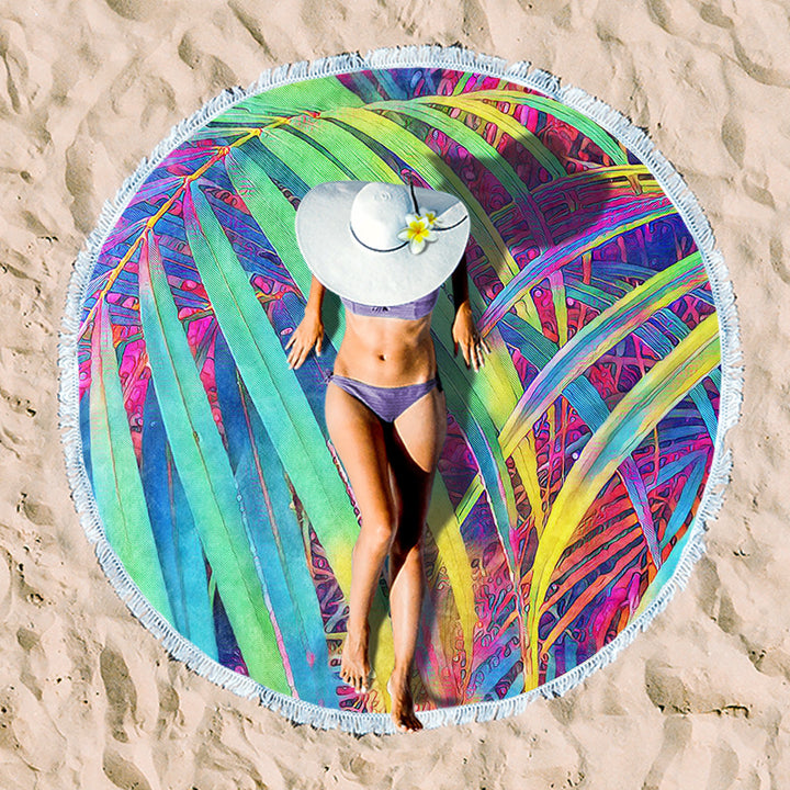 Round beach towel with floral fringe pattern Stornfield