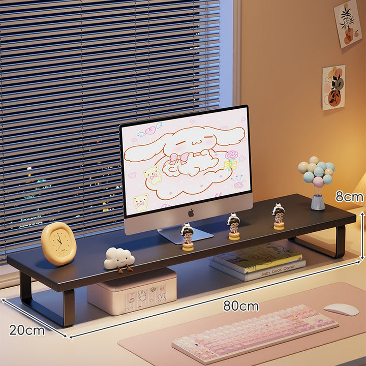 Elevated Monitor Riser Stand with Wood-Effect Top Metal Frame and Under-Shelf Storage