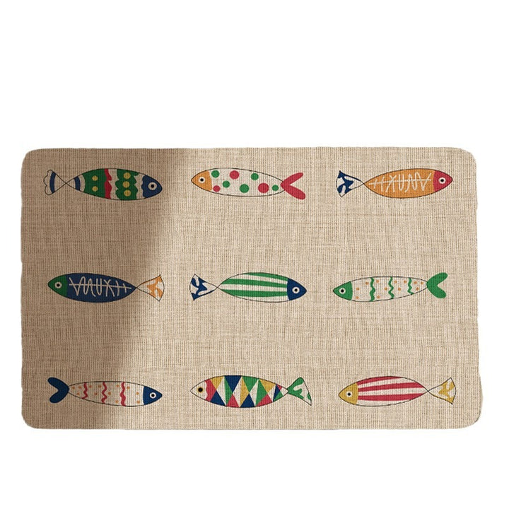 Absorbent Low-Profile Jute-Texture Fish Pattern Entrance & Bath Mat