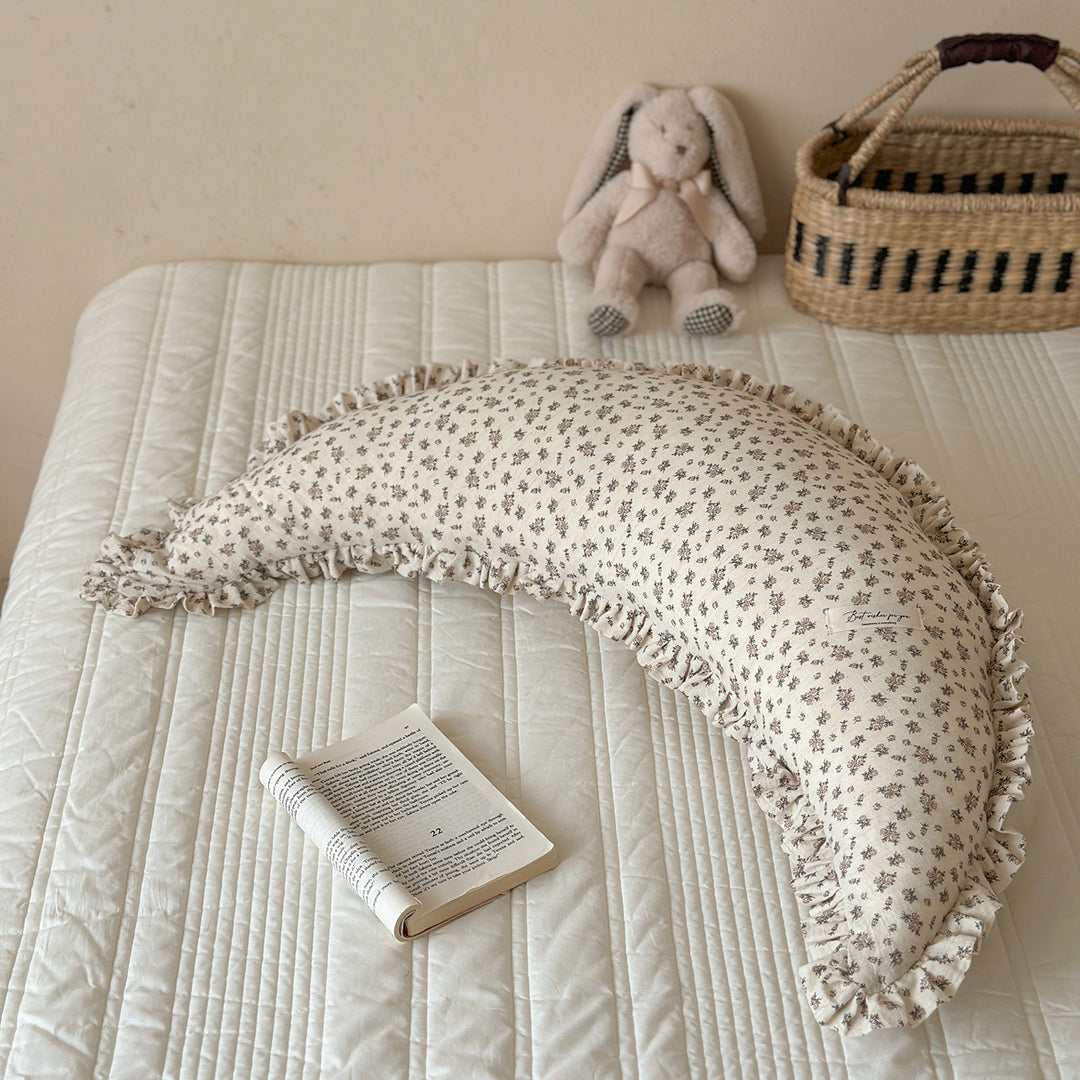 Ergonomic Cotton Maternity Nursing Support Pillow with Ruffled Cover and Bunny Print