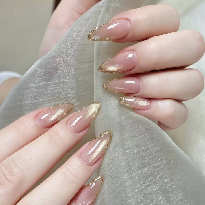 Elegant Gold-Accented Press-On Nail Design