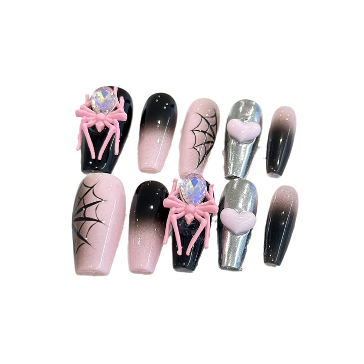 Themed Press-On Nail Art Set with Spider Accessories