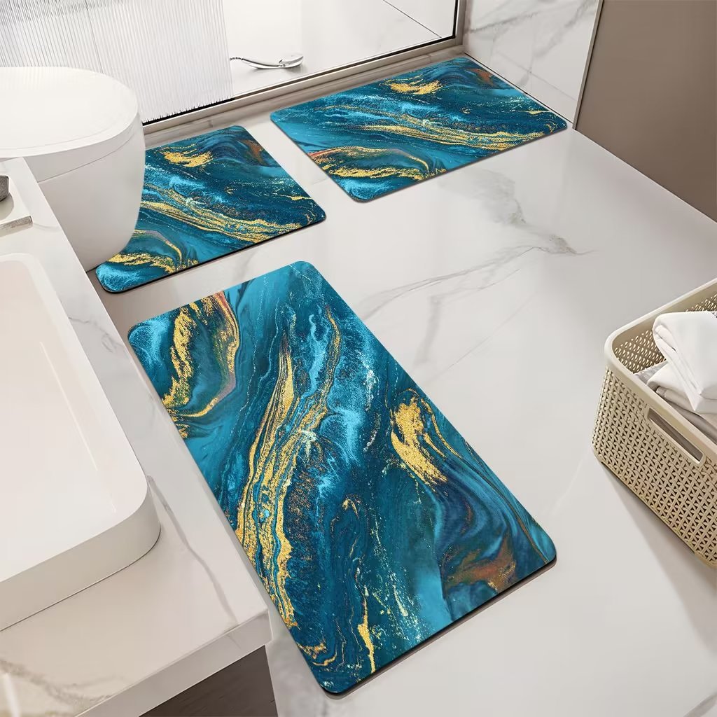 Luxurious Marble Pattern Bath Mat Set Stornfield