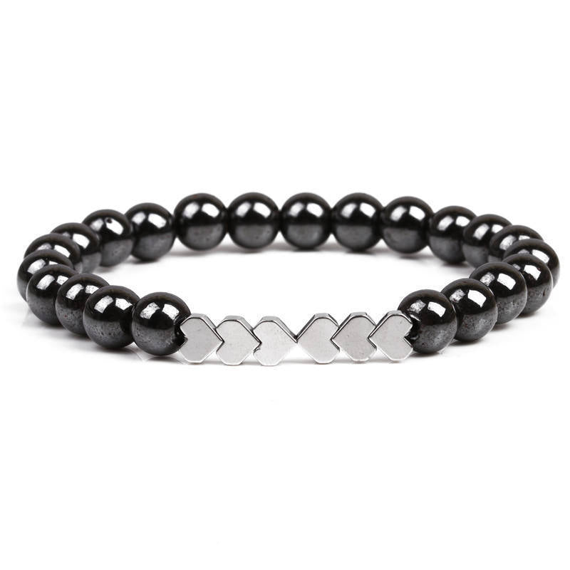 Natural Stone Beaded Bracelet with Heart Accents Stornfield