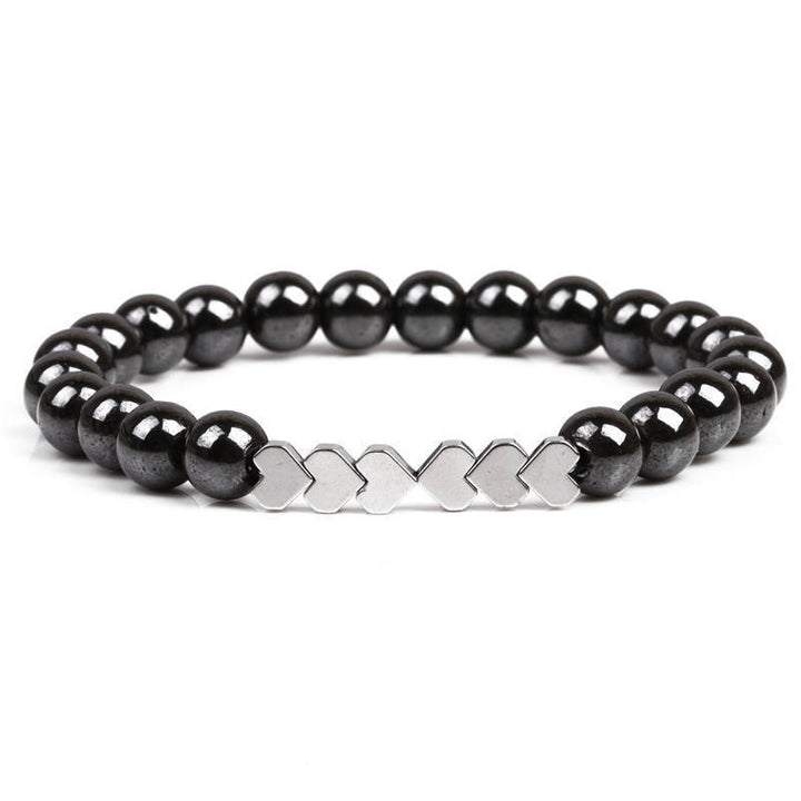 Natural Stone Beaded Bracelet with Heart Accents Stornfield