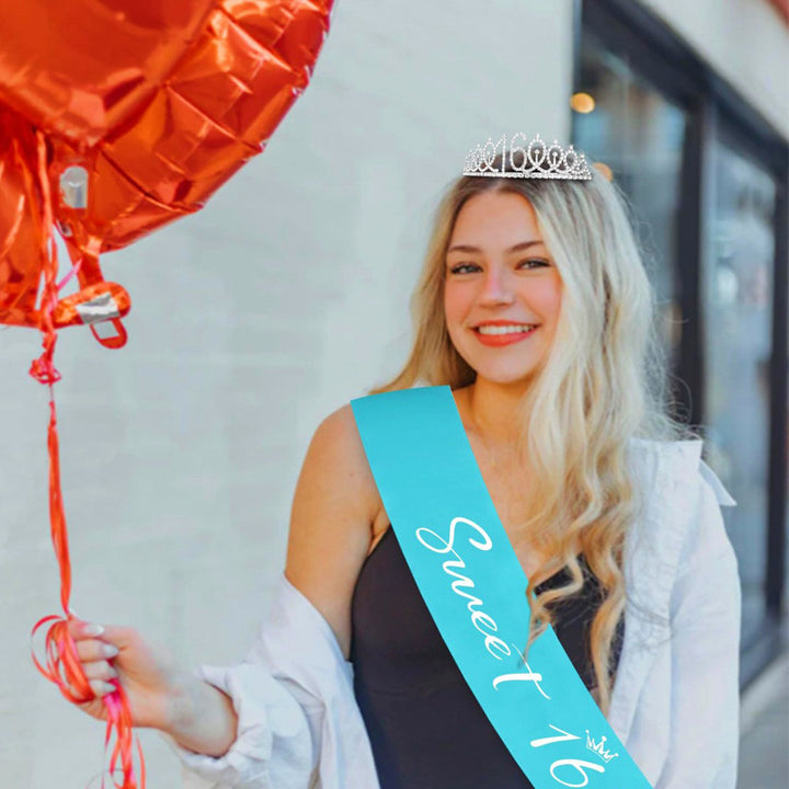 Women's birthday crown and sash set with glitter stones Stornfield