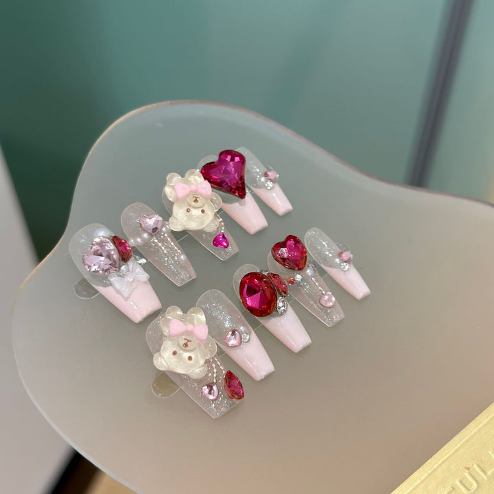 Whimsical Bear-Themed Press-On Nail Set