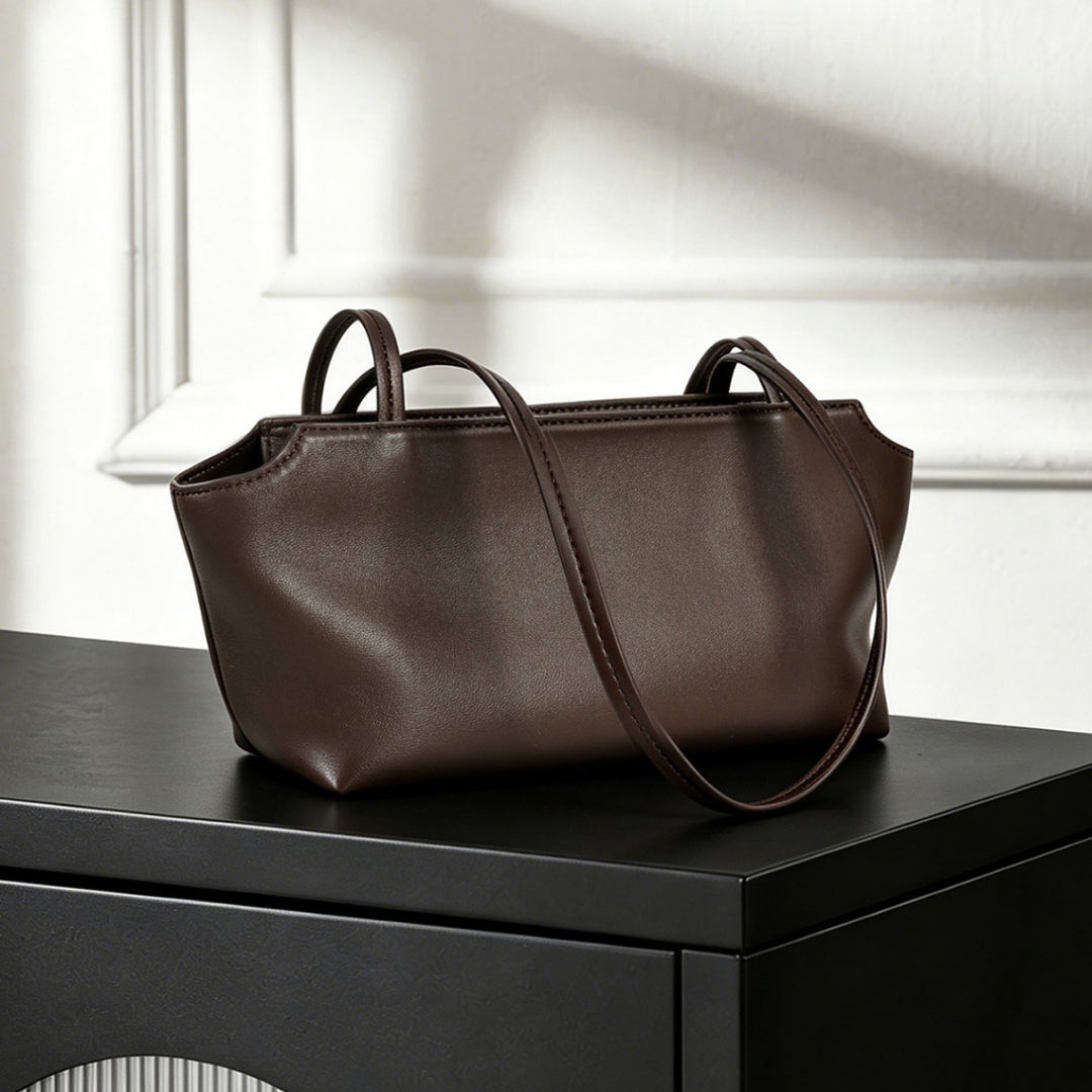 Structured Pebbled Faux-Leather Trapezoid Shoulder Tote with Double Slim Straps