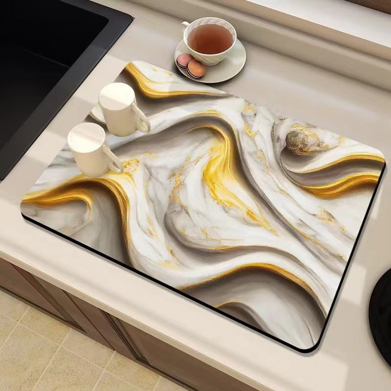 Marble-Inspired Kitchen Counter Mat Stornfield