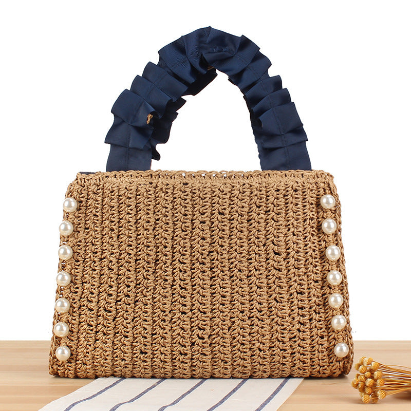 Elegant Handbag with Pearl Decoration and Ruffle Handle Stornfield