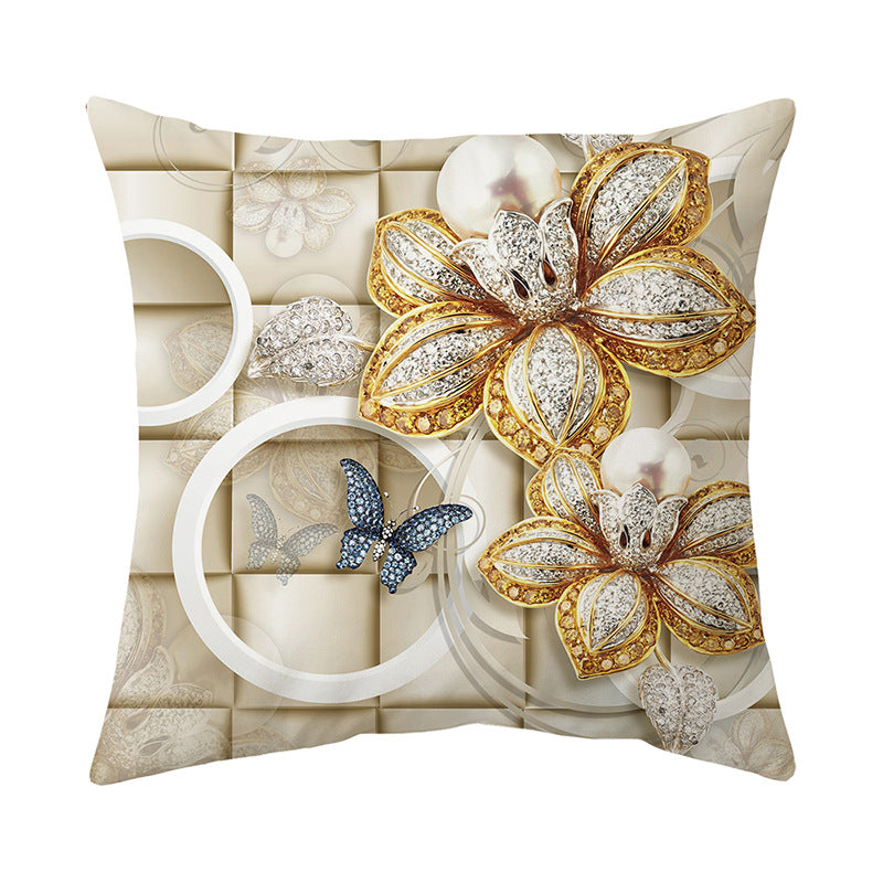 Luxurious Jeweled Floral Quilted-Texture Decorative Throw Pillow Cover