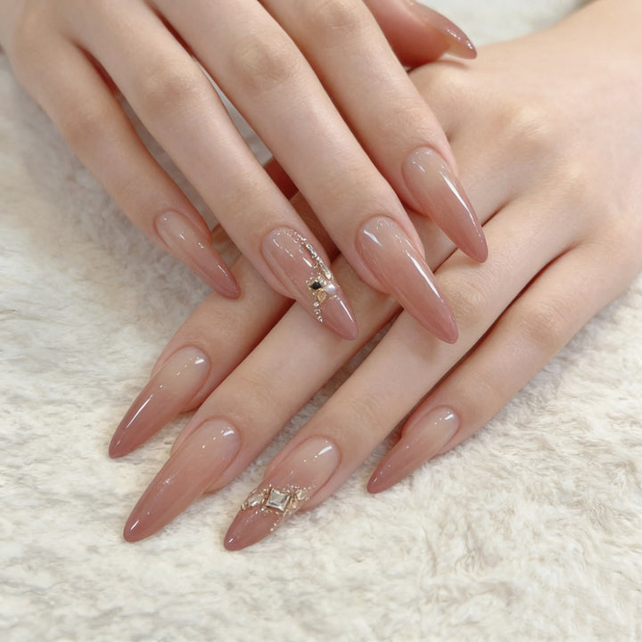 Artistic Press-On Nail Set with Unique Bow and Heart Accents Stornfield