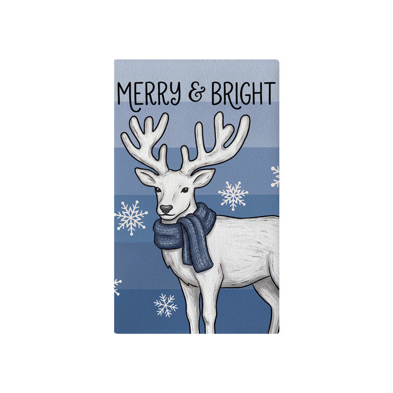 Festive Cotton-Linen Kitchen Tea Towel with Christmas Tree Print and Buffalo Check Border