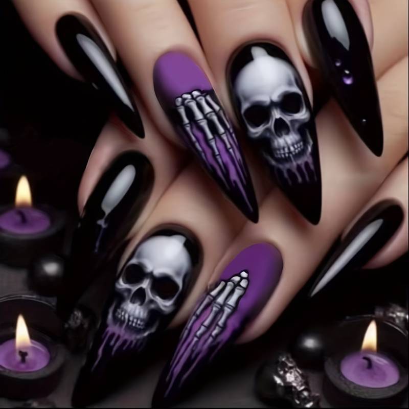 Halloween-Themed Skeleton Nail Art