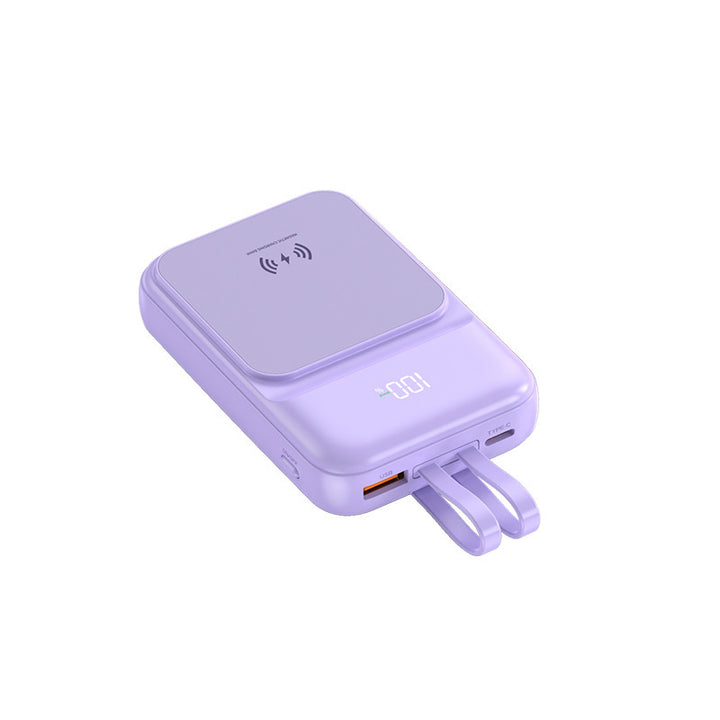 Portable power bank with wireless charging function and integrated charging cable Stornfield