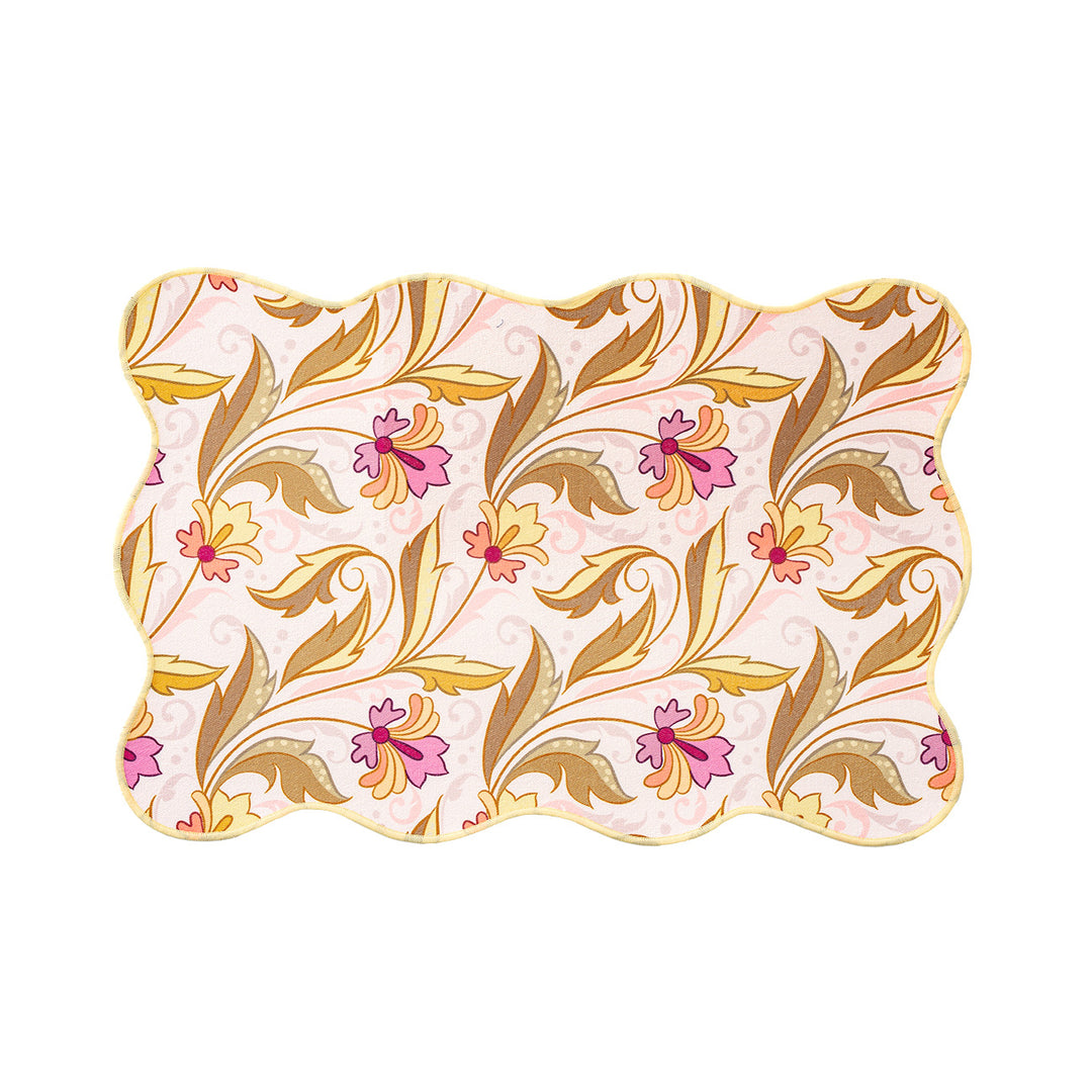 Shaped placemat made of cotton blend with pomegranate and parrot motif