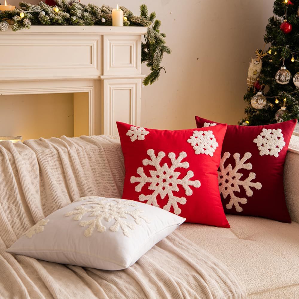 Textured Chenille Snowflake Appliqué Square Throw Pillow Cover