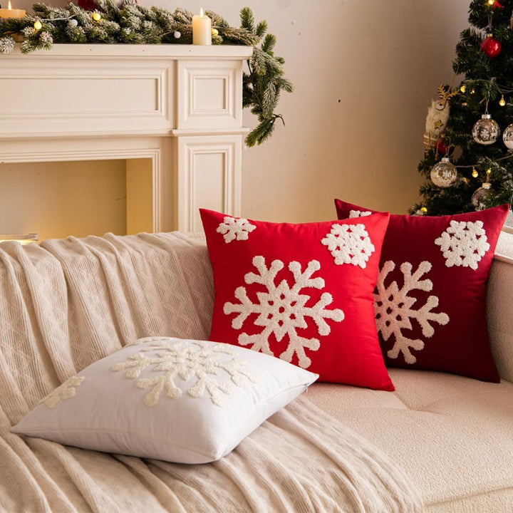 Textured Chenille Snowflake Appliqué Square Throw Pillow Cover