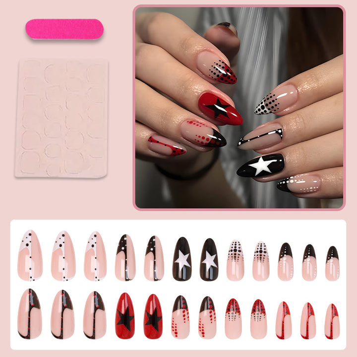 Artificial nail set with eye-catching star and dot designs Stornfield