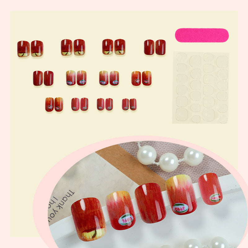 Artistic Press-On Nail Set with Unique Apple Designs Stornfield