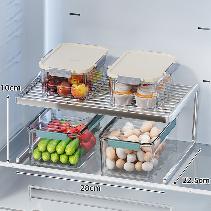 Two-Tier Adjustable Refrigerator Shelf Riser and Fridge Organizer