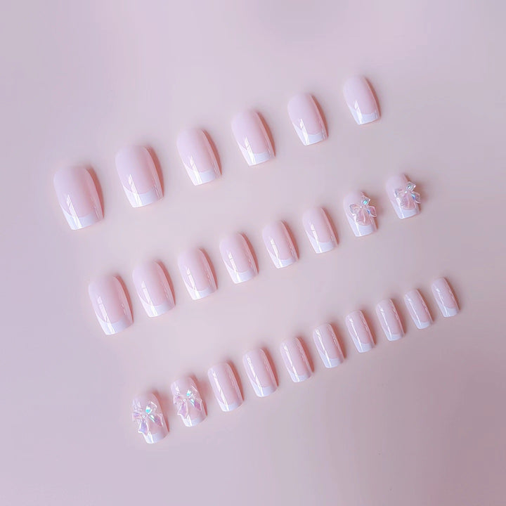 Acrylic nail set with elegant French tips and 3D details Stornfield