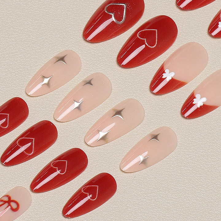 Romantic Heart-Themed Press-On Nail Art