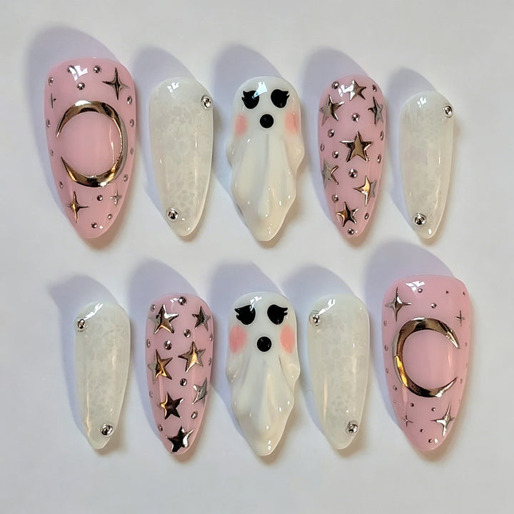 Artistic Halloween-Themed Press-On Nail Set Stornfield