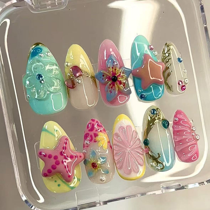 Colorful artificial nails with rhinestones Stornfield