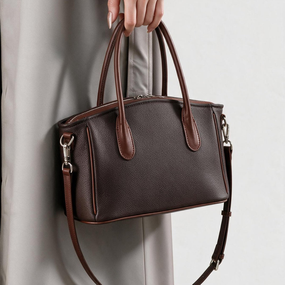 Compact Structured Tote Satchel with Dual Rounded Handles and Removable Shoulder Strap