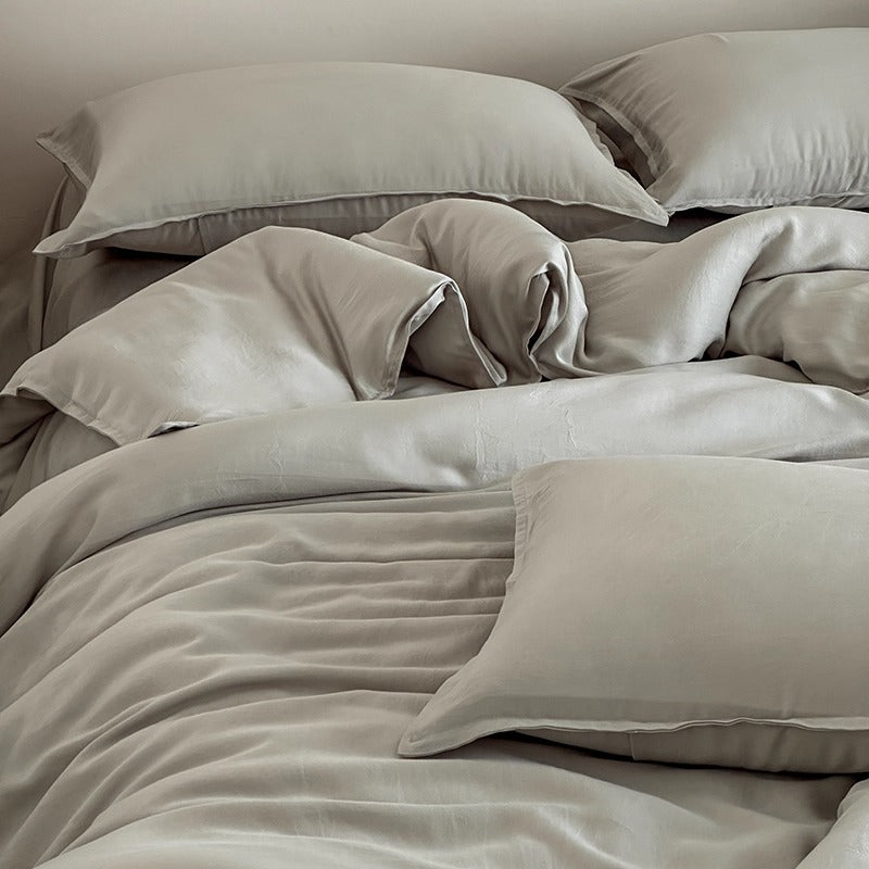Silk-Feel Satin Duvet Cover and Pillowcase Bedding Set