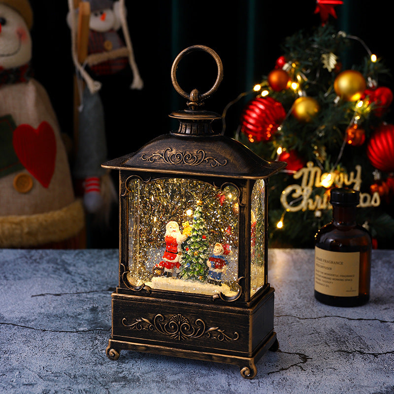 Illuminated Christmas lantern with snow and Christmas motif Stornfield