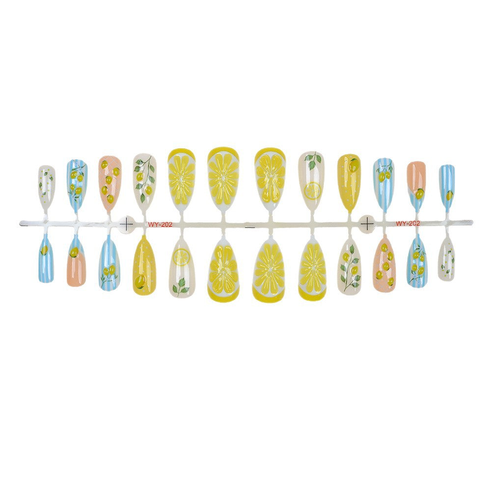 Fruity Lemon-Themed Press-On Nail Art Set Stornfield
