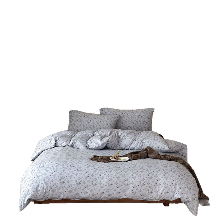 Floral Cotton Percale Bedding Set with Duvet Cover Fitted Sheet and Envelope Pillow Shams