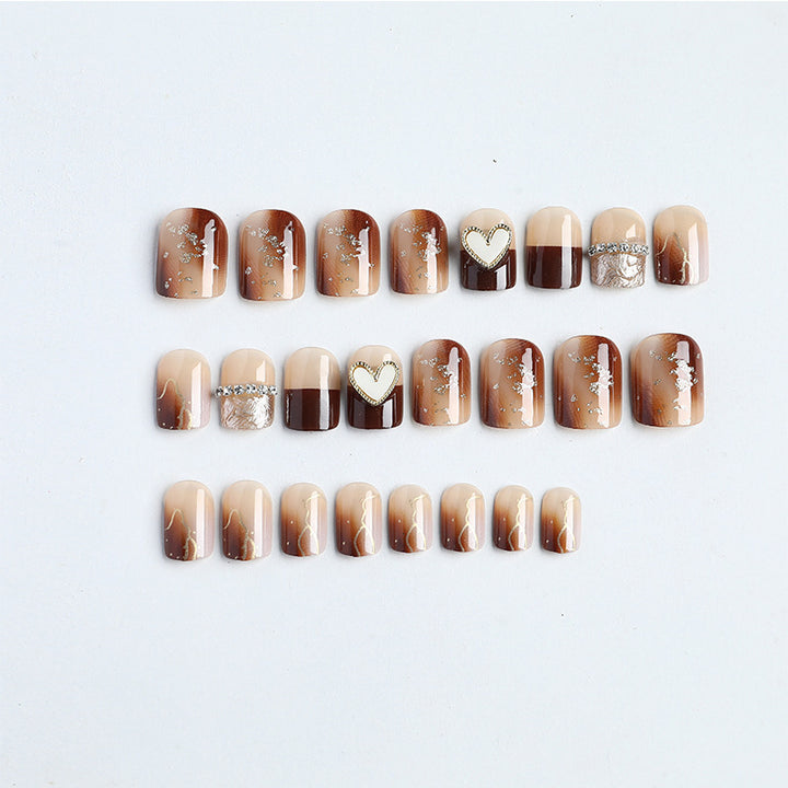 Stylish Press-On Nail Set with Glitter and Heart Designs Stornfield